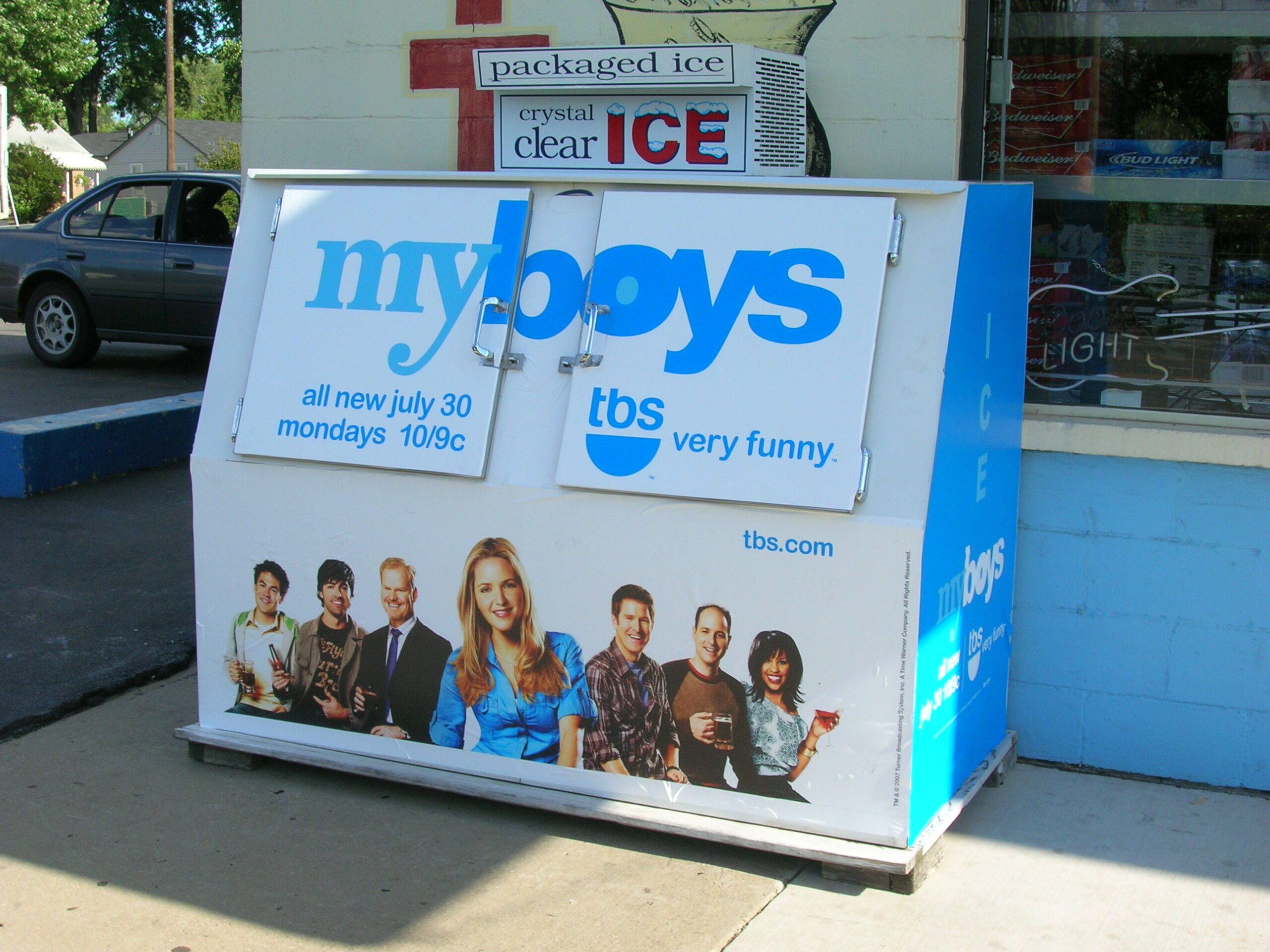 advertisement on ice cooler for TBS show My Boys