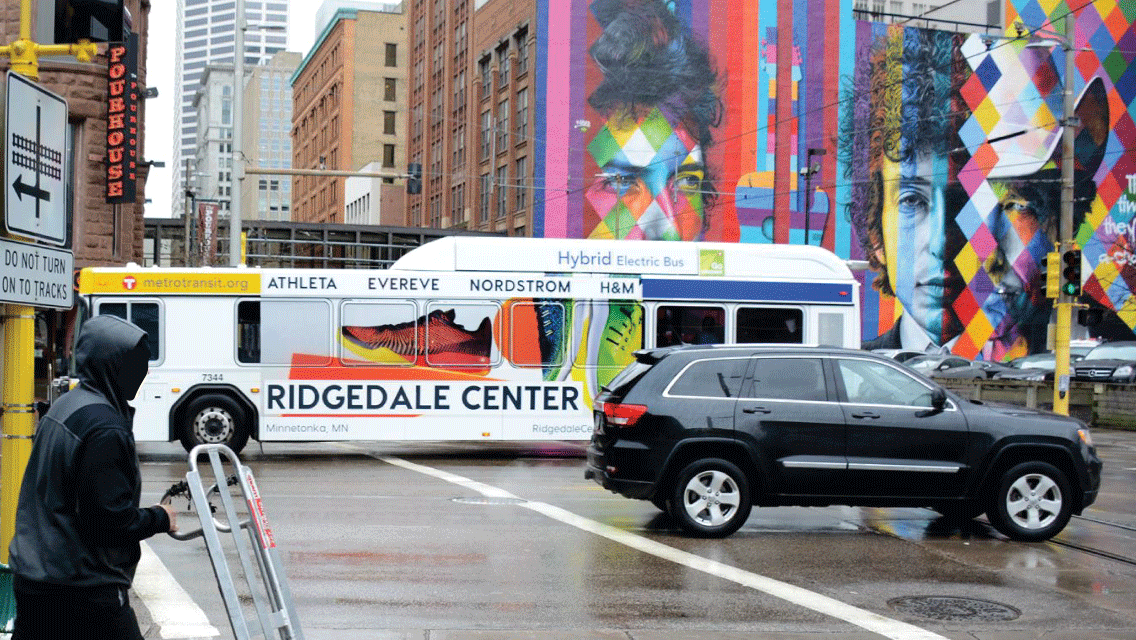 bus wrap advertisement for Ridgedale Center